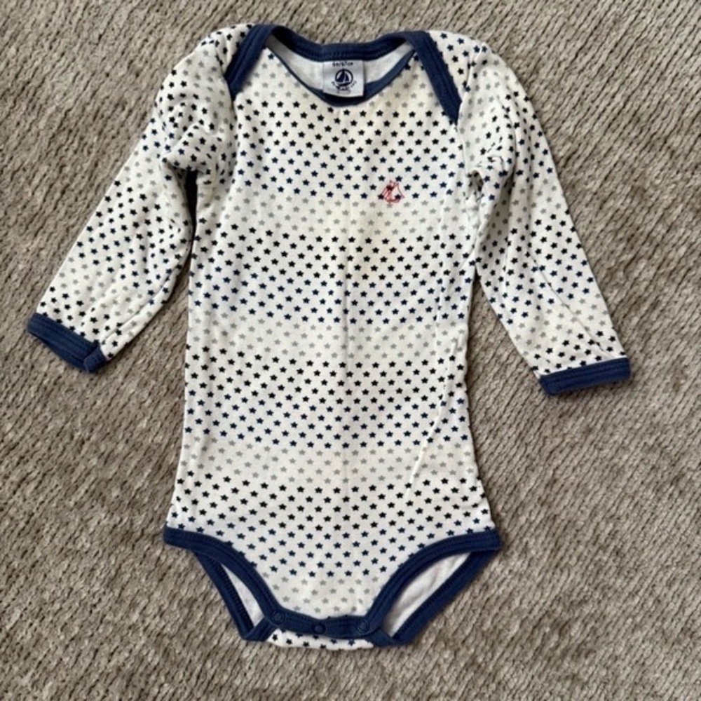 Petit Bateau Navy and White Star Print Bodysuit
